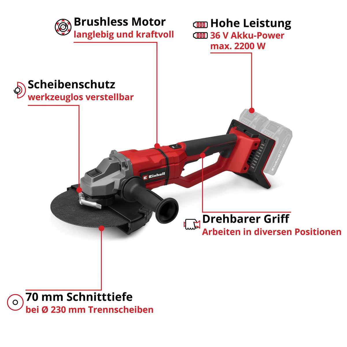 EINHELL PRO Akku-Winkelschleifer TP-AG 36/230-22 Li BL - Solo